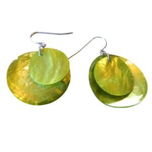 Dramatic Tropical Beach Green Mussel Shell Earrings